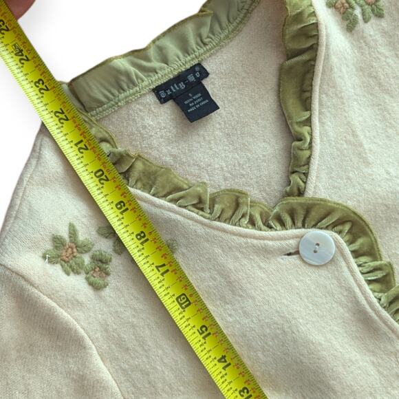 Tally-Ho Cream Wool Ruffle Cardigan with floral embroidery - Picture 11 of 11